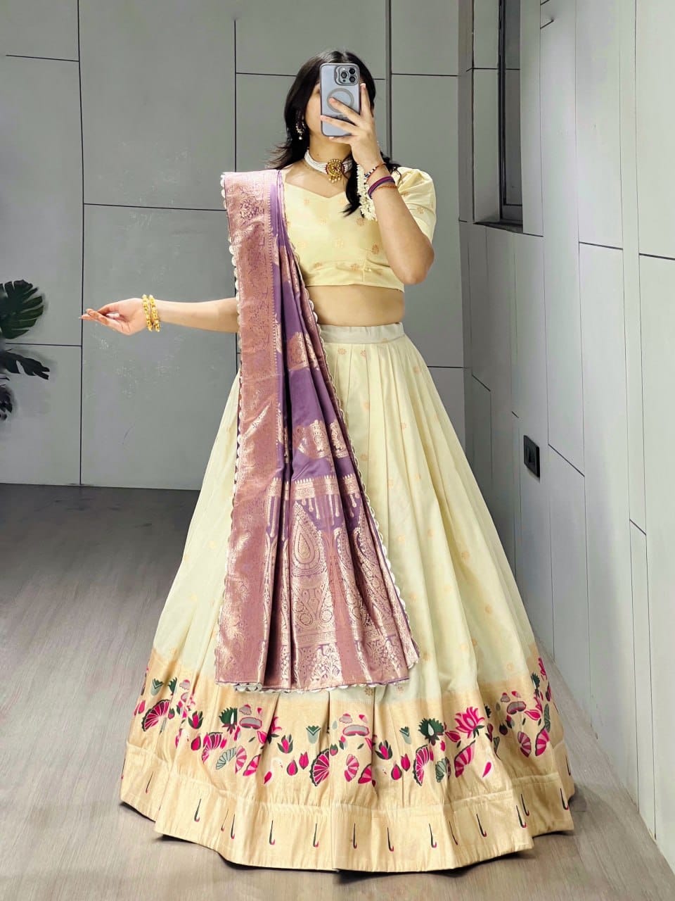 Lotus Edition Paithani Lehenga | Pastel Zari Weaving