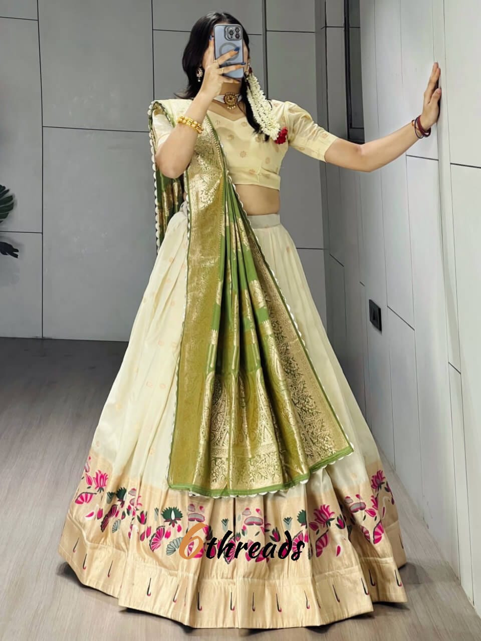 Lotus Edition Paithani Lehenga | Pastel Zari Weaving