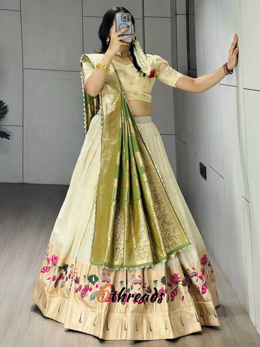 Lotus Edition Paithani Lehenga | Pastel Zari Weaving