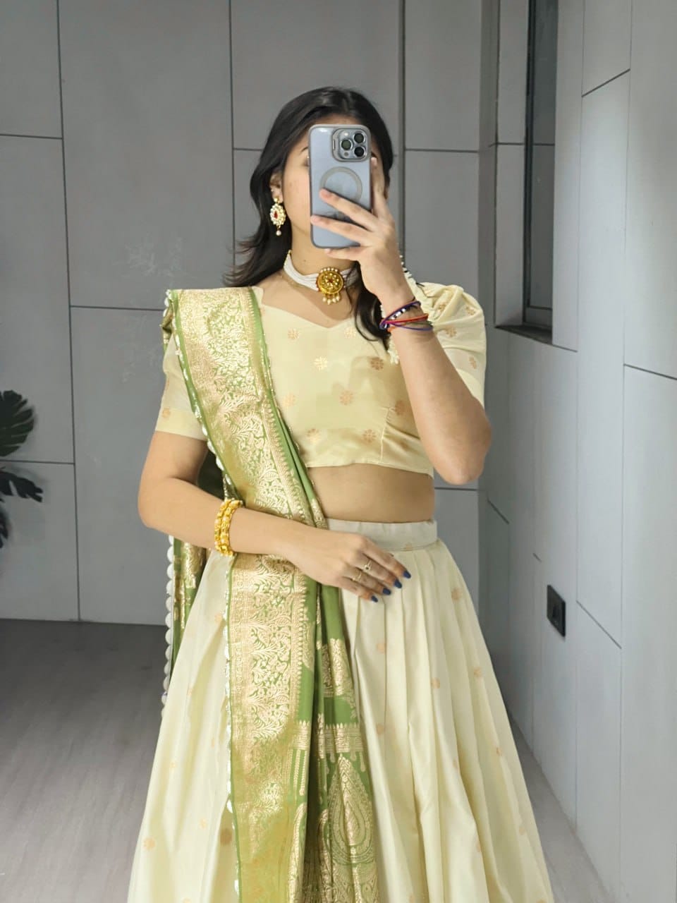 Lotus Edition Paithani Lehenga | Pastel Zari Weaving