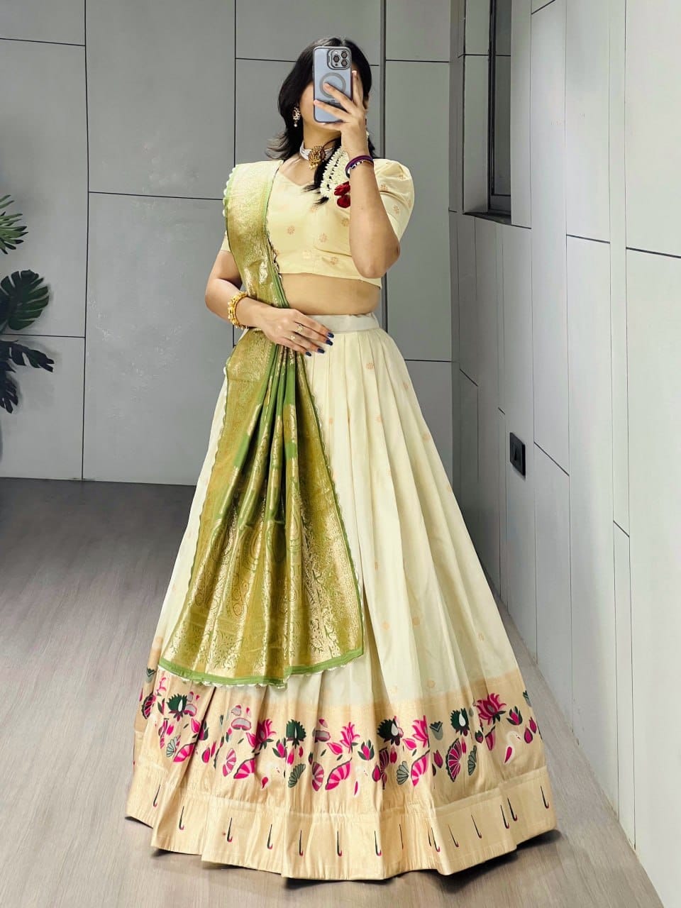 Lotus Edition Paithani Lehenga | Pastel Zari Weaving