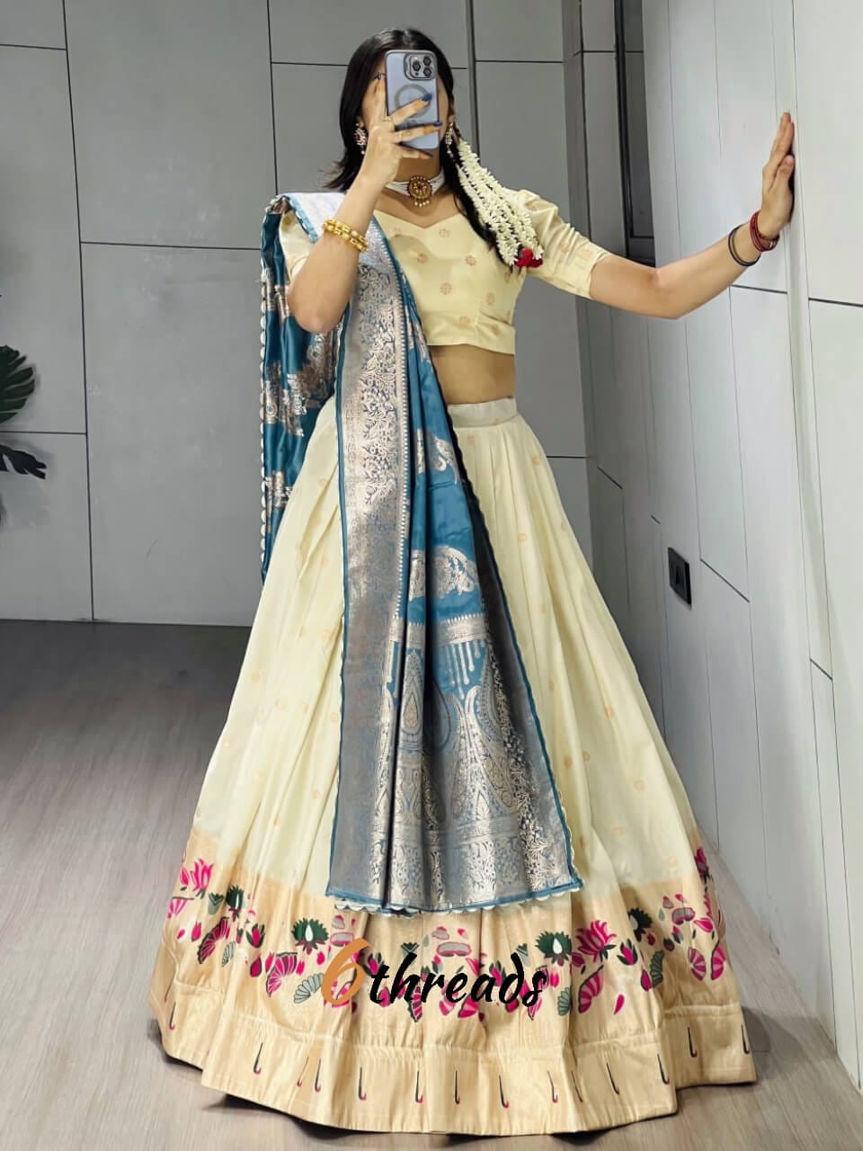 Lotus Edition Paithani Lehenga | Pastel Zari Weaving
