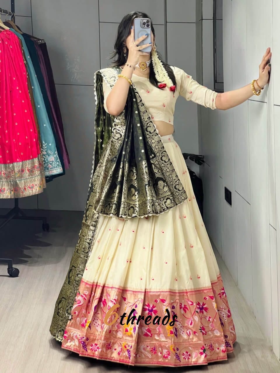 Maharani Paithani Silk Lehenga | Multi-Color Zari Work