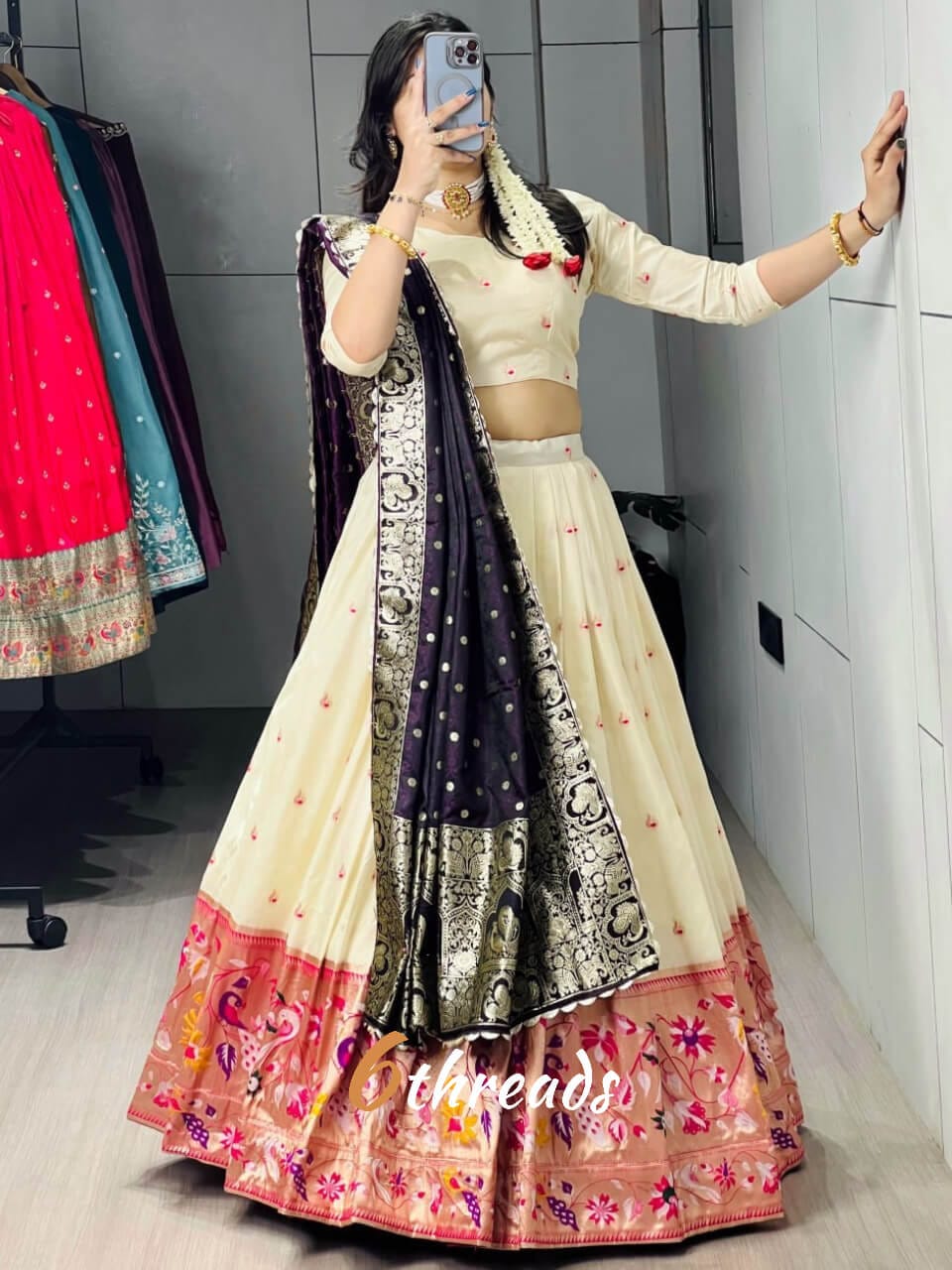 Maharani Paithani Silk Lehenga | Multi-Color Zari Work