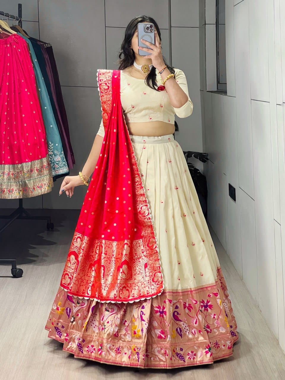Maharani Paithani Silk Lehenga | Multi-Color Zari Work