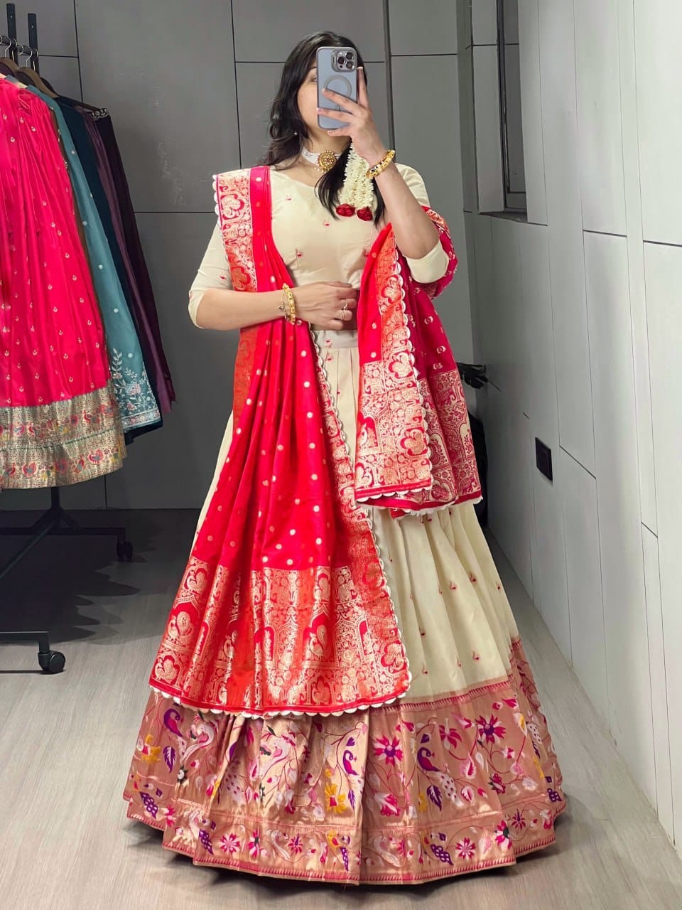 Maharani Paithani Silk Lehenga | Multi-Color Zari Work