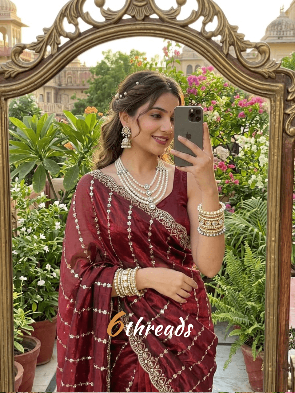Fendy Satin Leheriya Saree with Hand Cutdana Work & Unstitched Blouse