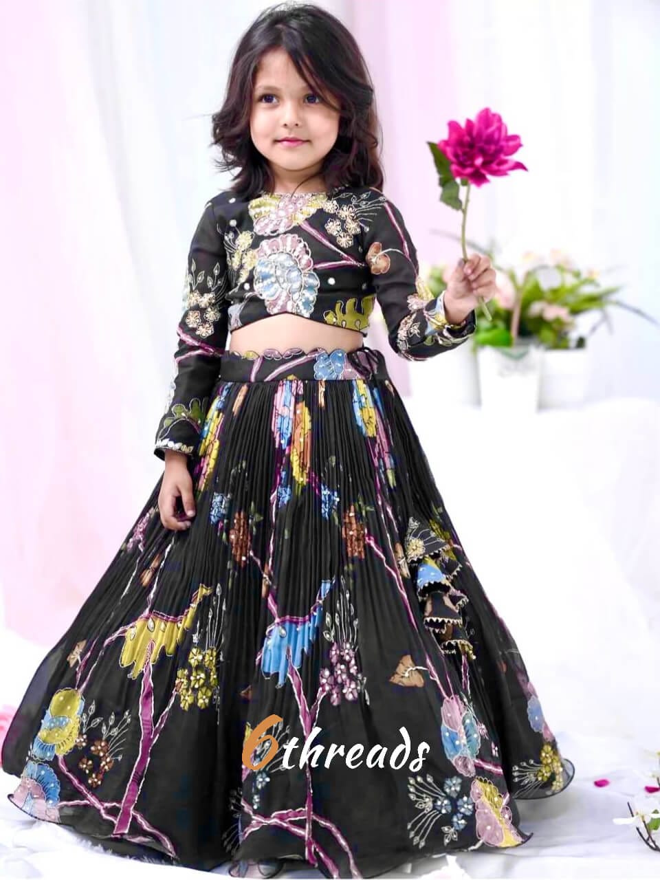 Midnight Black Diamond Work Lehenga with Urf-Cut Flair
