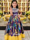 Midnight Navy Heavy Chinon Gown with Floral Print