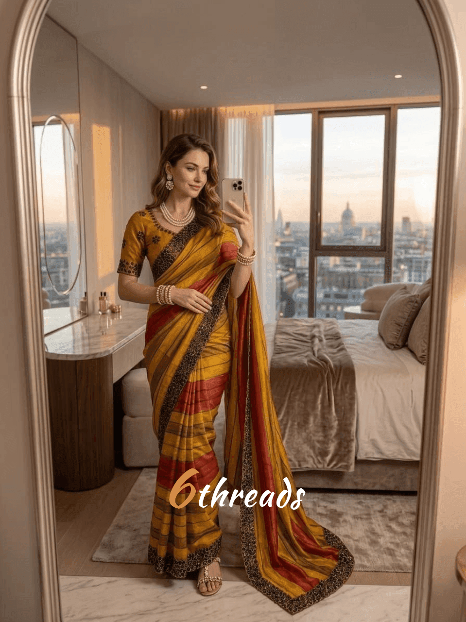 Premium Chiffon Silk Saree with Sequins Embroidery & Stitched Blouse