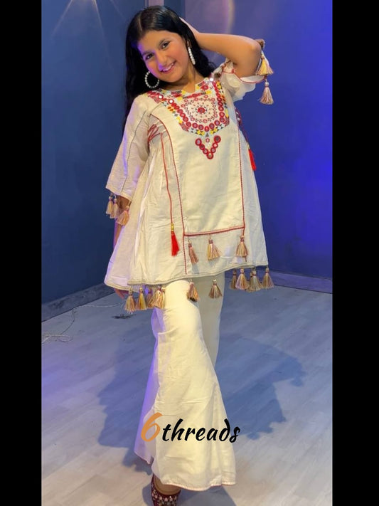 Off-White Khadi Cotton Co-ord Set with Real Mirror Work