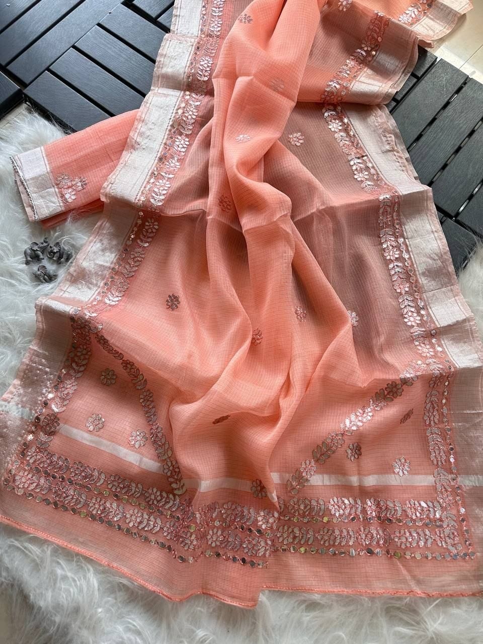 Premium Kota Doriya Saree with Rajasthani Gotapatti Work & Unstitched Blouse