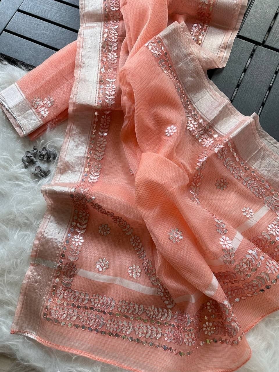 Premium Kota Doriya Saree with Rajasthani Gotapatti Work & Unstitched Blouse