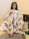 Pearl White Designer Gown with Digital Prints & Lace Work