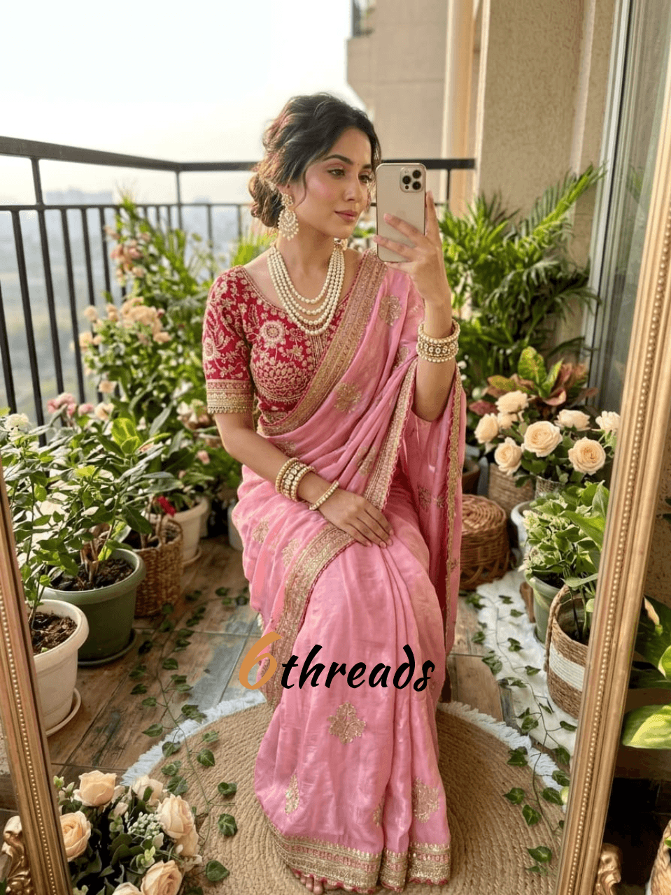 Elegant Fendy Sartin Saree with Contrast Embroidered Blouse