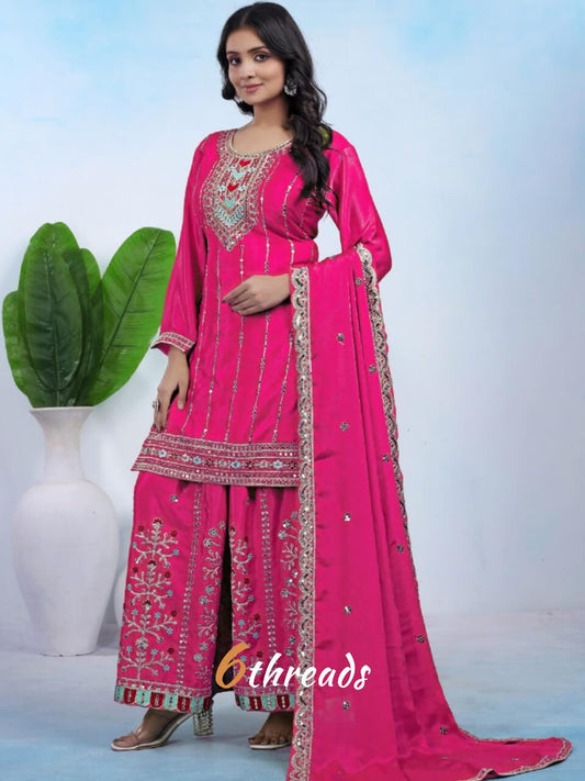 Premium Chinon Coding Sequence Sharara Suit Set with Huge Flair | 2 Elegant Colors (Sizes S-XXL)