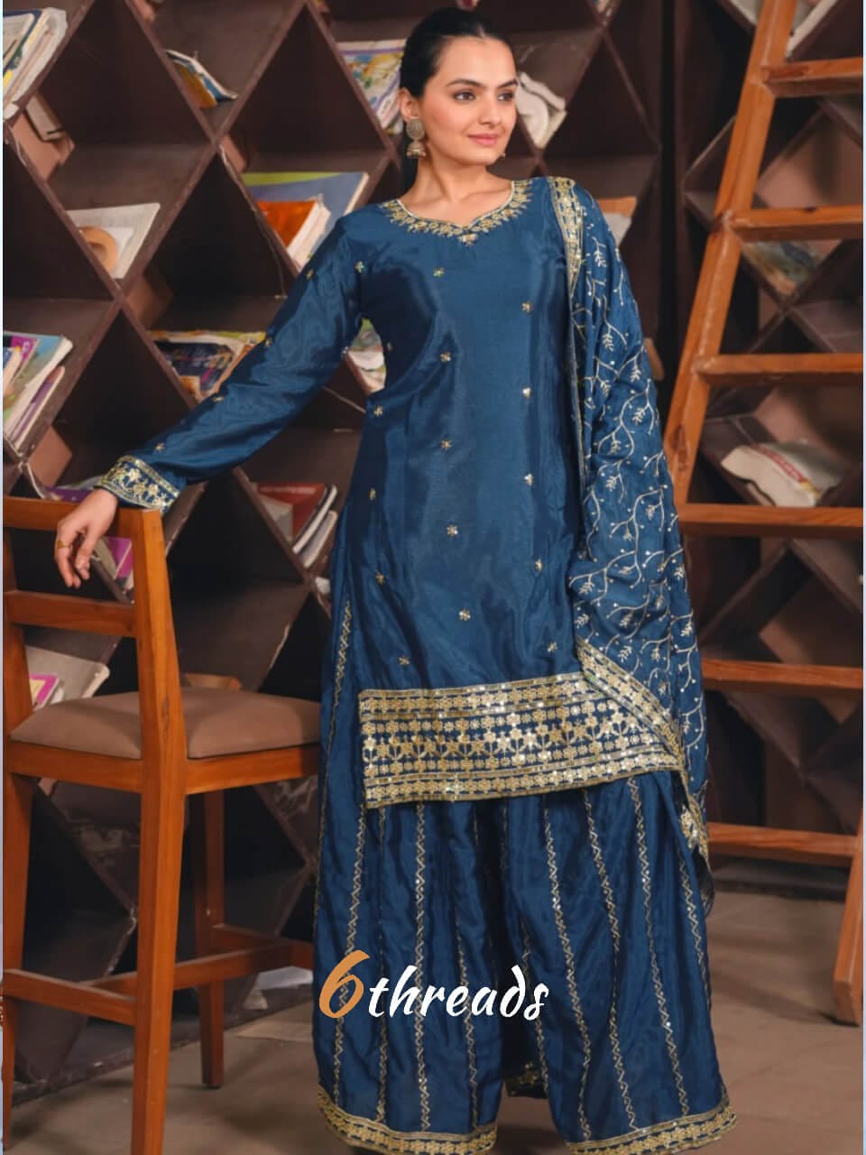 Premium Chinon Heavy Sequence Embroidered bottle green colour Sharara Suit Set
