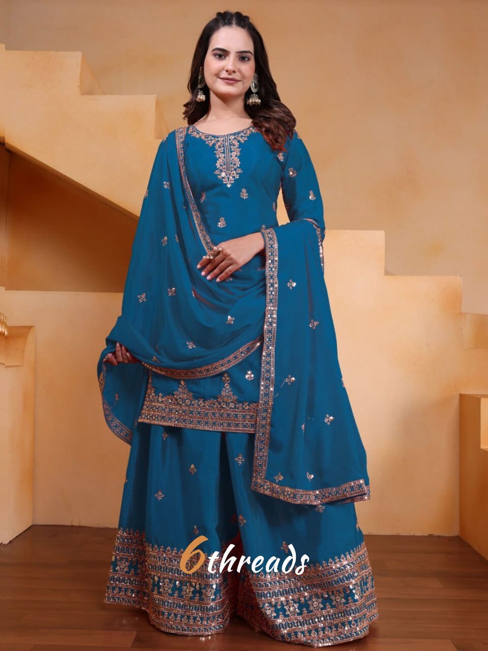 Premium Chinon Sequence Embroidered Sharara Suit Set | 4 Elegant Colors (Sizes S-XXL)
