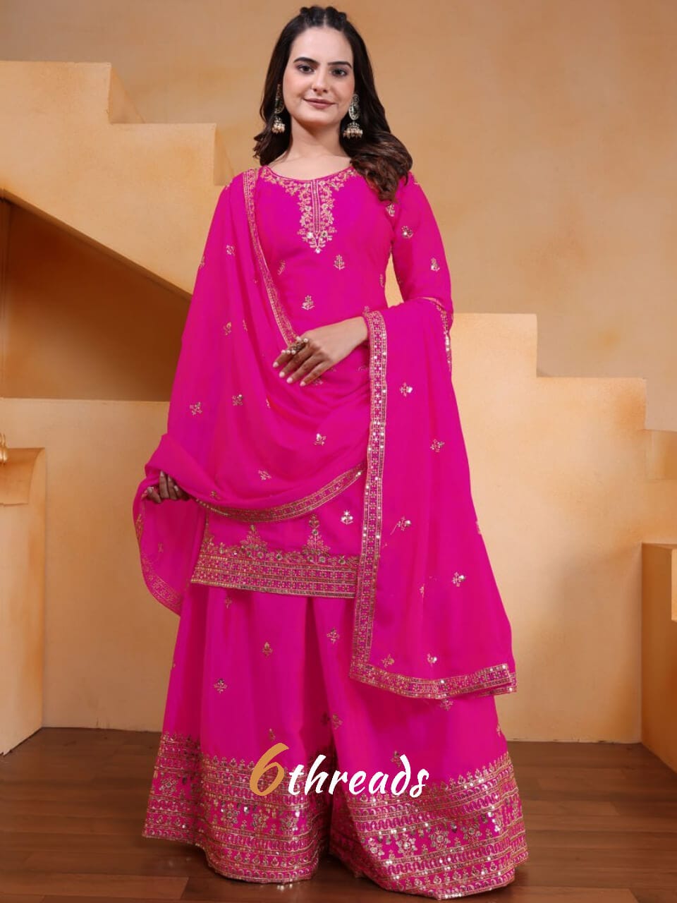Premium Chinon Sequence Embroidered Sharara Suit Set | 4 Elegant Colors (Sizes S-XXL)