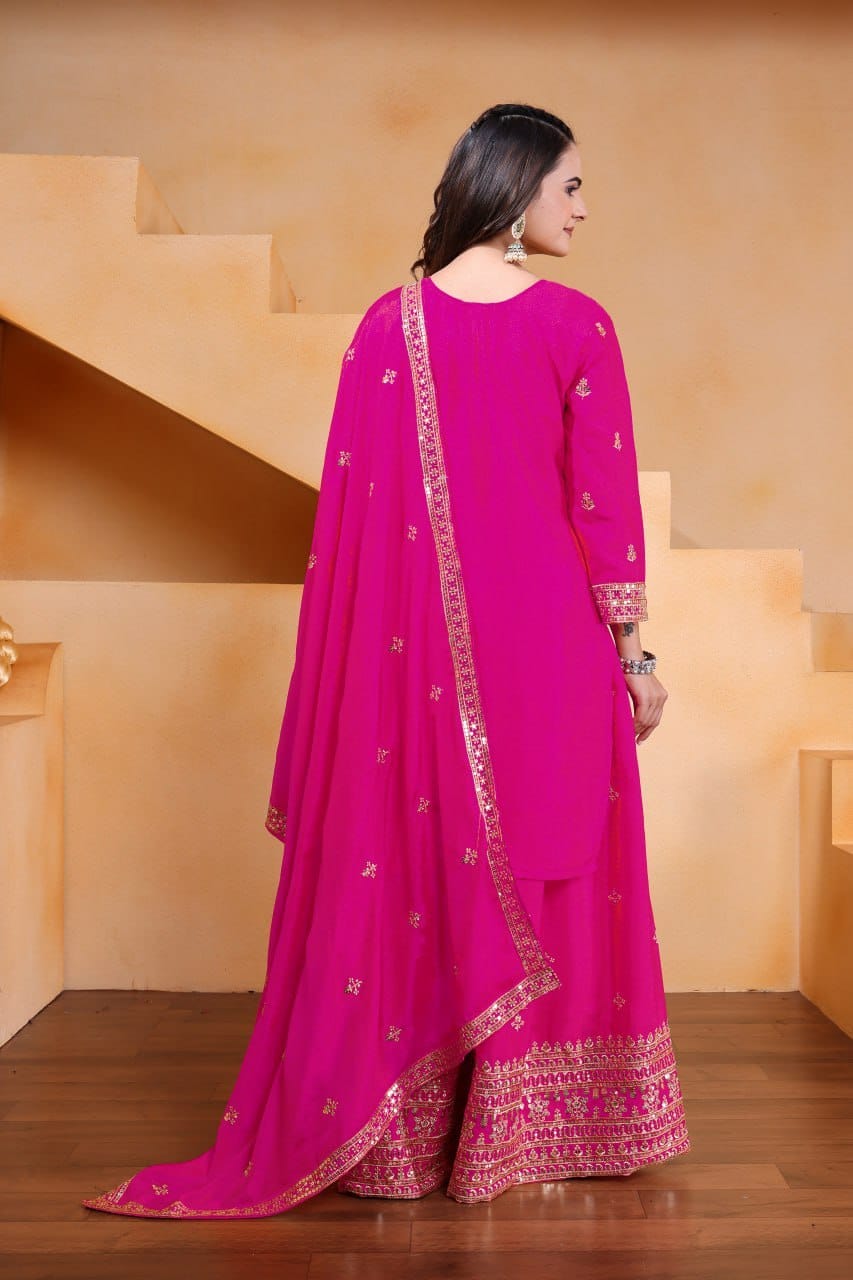 Premium Chinon Sequence Embroidered Sharara Suit Set | 4 Elegant Colors (Sizes S-XXL)