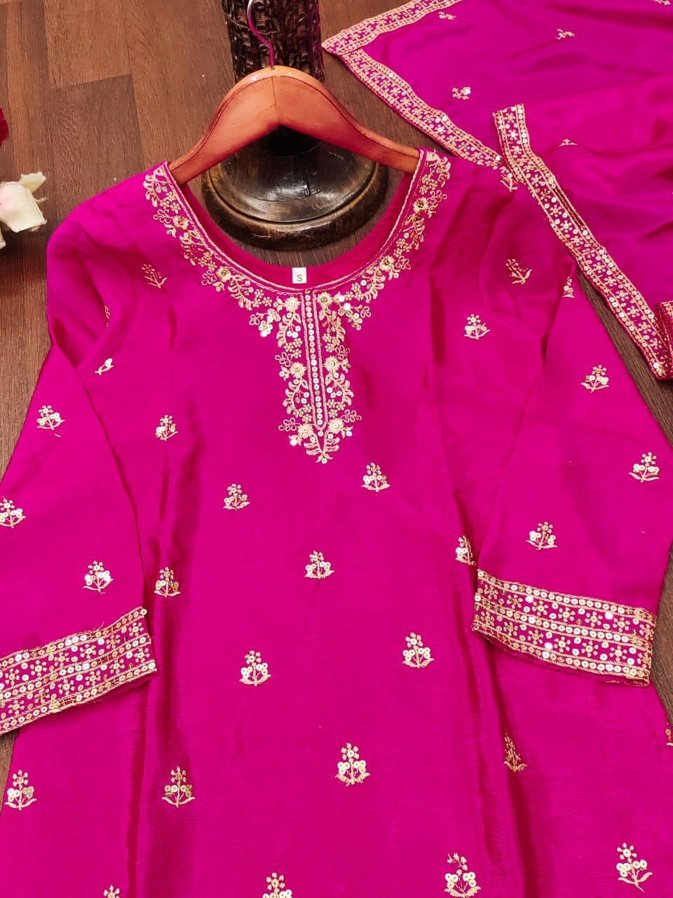 Premium Chinon Sequence Embroidered Sharara Suit Set | 4 Elegant Colors (Sizes S-XXL)