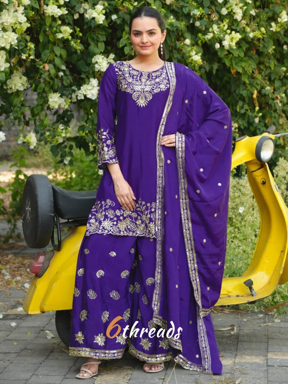 Premium Chinon Sequence Embroidered blue colour Sharara Suit Set