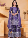 Premium Chinon Sequence Embroidered lavender colour Sharara Suit Set