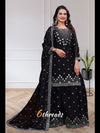 Premium Chinon Silk Zilmil Sequence Black Sharara Suit Set