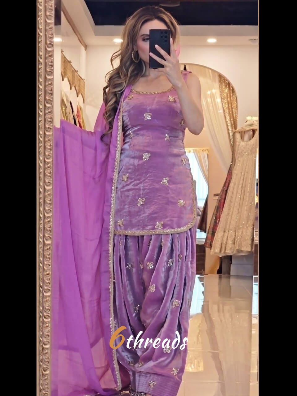 Premium Fandy Crushed Silk Top & Farshi Salwar Set with Sequence & Coding Work