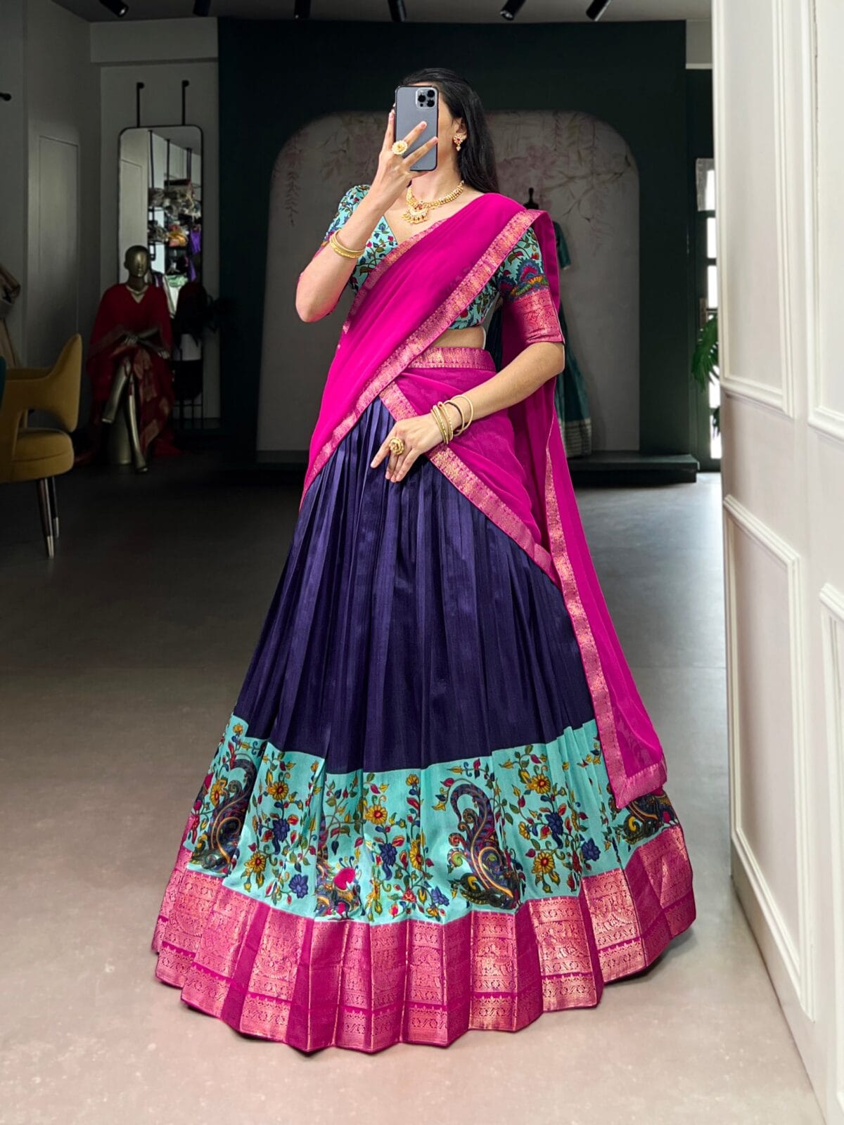Premium Fully Stitched Aastha Silk Printed Lehenga Choli with Zari Weaving & Georgette Dupatta Set