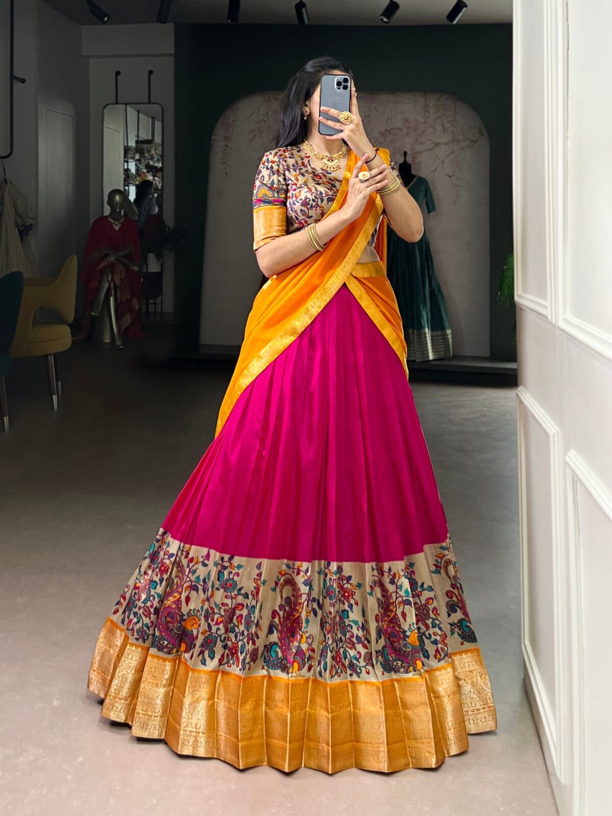 Premium Fully Stitched Aastha Silk Printed Lehenga Choli with Zari Weaving & Georgette Dupatta Set
