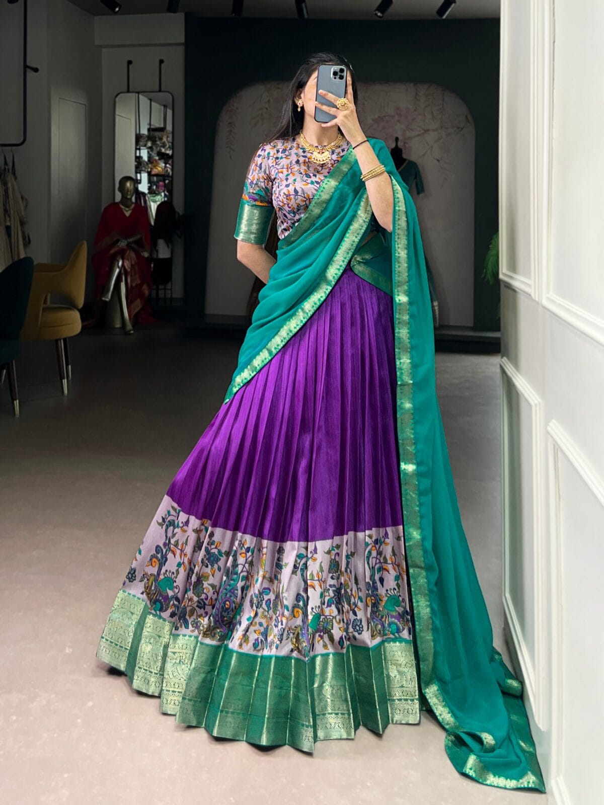 Premium Fully Stitched Aastha Silk Printed Lehenga Choli with Zari Weaving & Georgette Dupatta Set