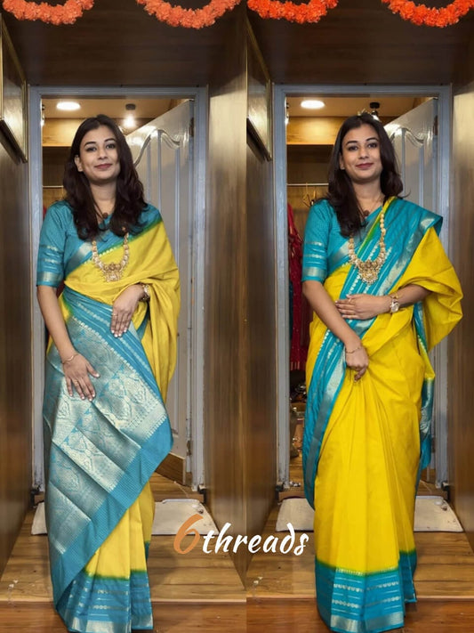 Golden Radiance: Ready-to-Wear Mysore Silk Zip-and-Go Saree Gown with Jacquard Weave