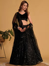 Premium Midnight Black Organza Net Sequin-Glow Lehenga with Velvet Blouse & Can-Can Layering