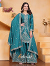 Premium Natural Crepe Sequence Embroidered Emerald Green Sharara Suit Set