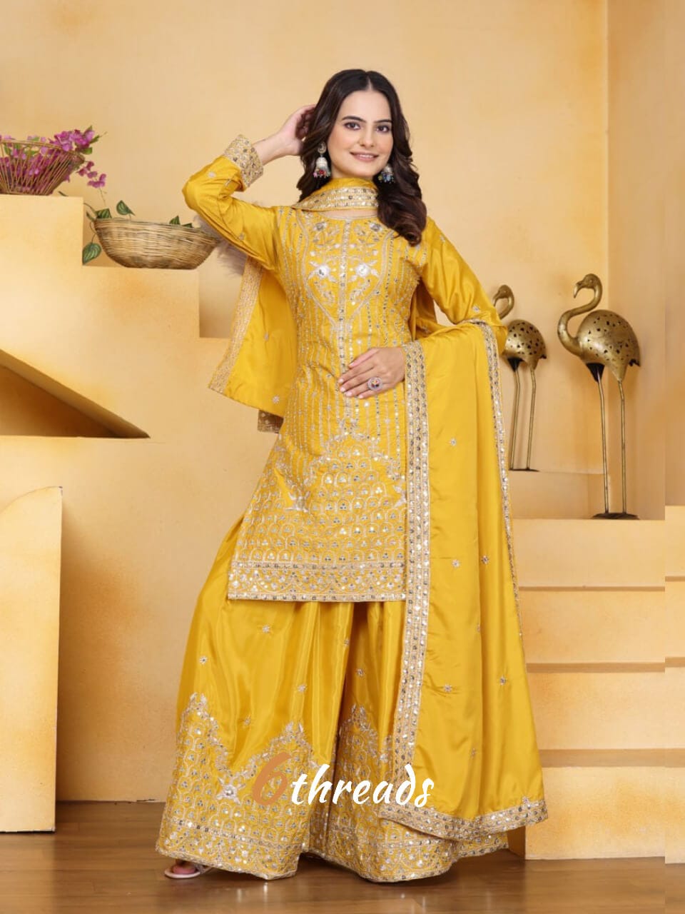 Premium Fox Georgette Long Kurti & Embroidered purple colour Pant Suit Set