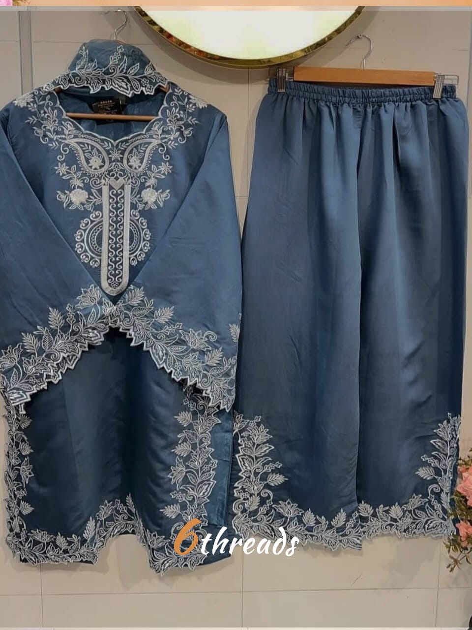 Premium Natural Crepe Sequence Embroidered Palazzo Suit Set | 3 Elegant Colors