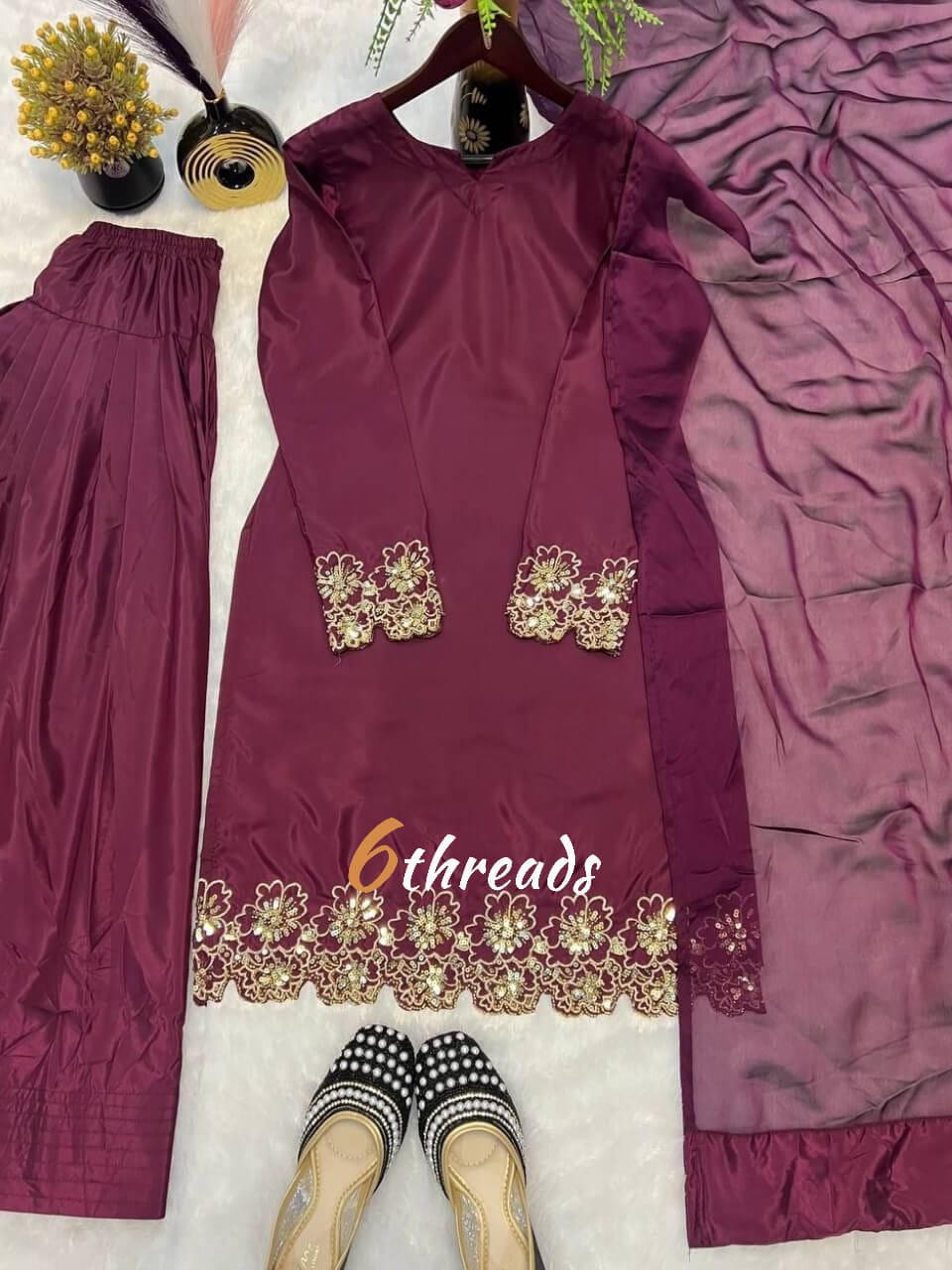 Premium Natural Crepe Silk Farshi Salwar Set with Beads Handwork & Zari