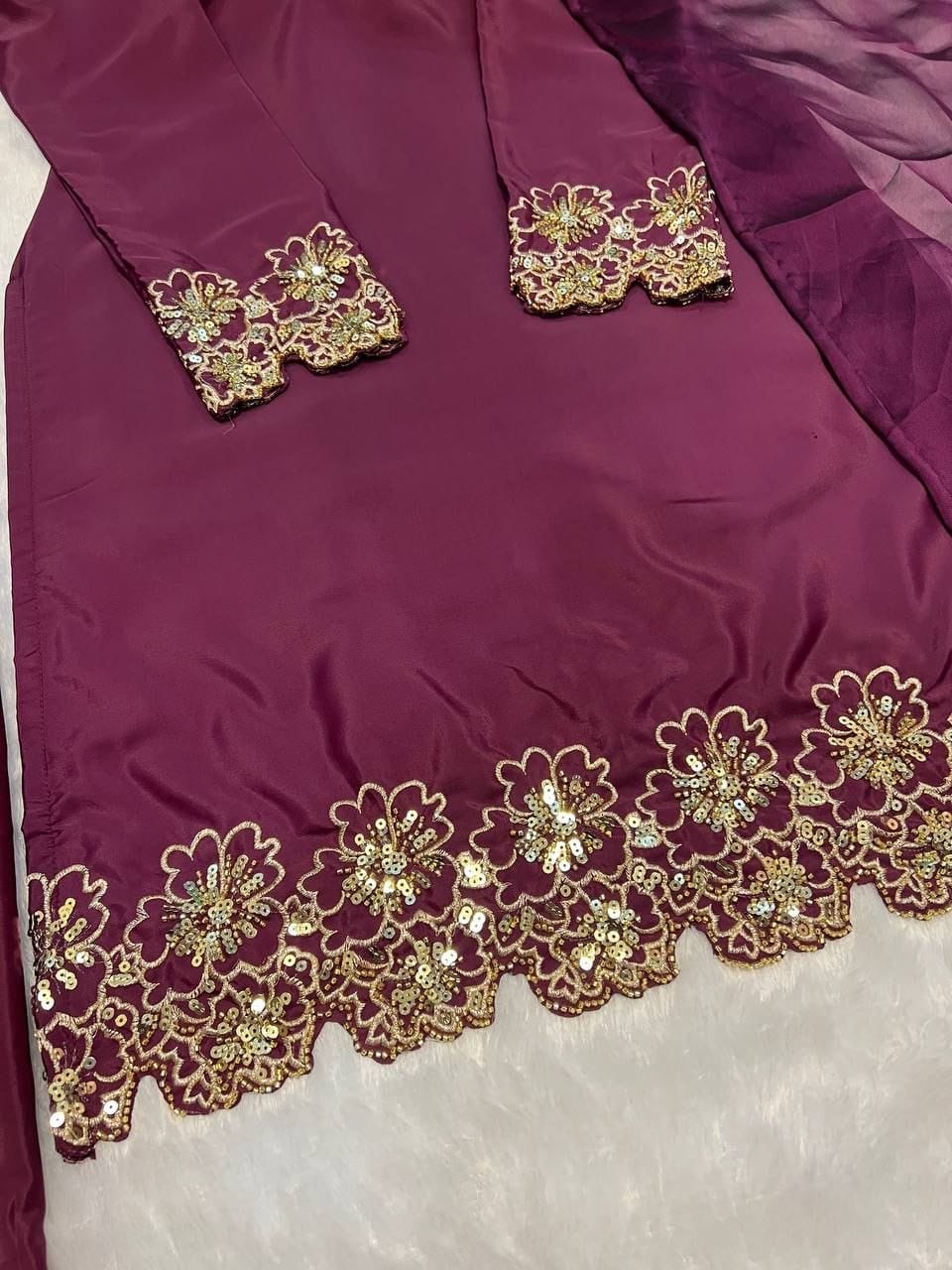 Premium Natural Crepe Silk Farshi Salwar Set with Beads Handwork & Zari
