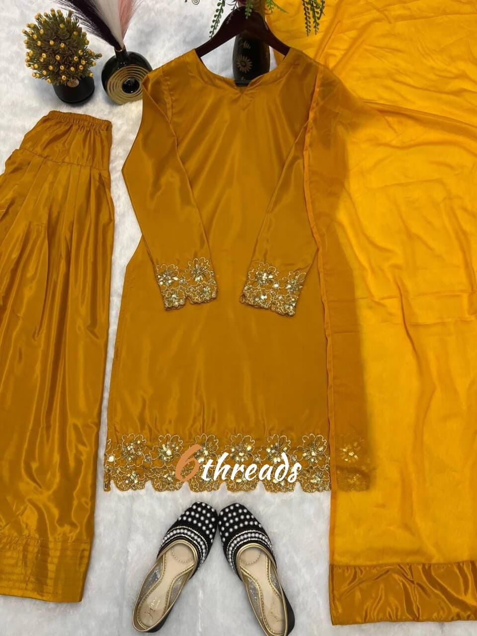 Premium Natural Crepe Silk Farshi Salwar Set with Beads Handwork & Zari