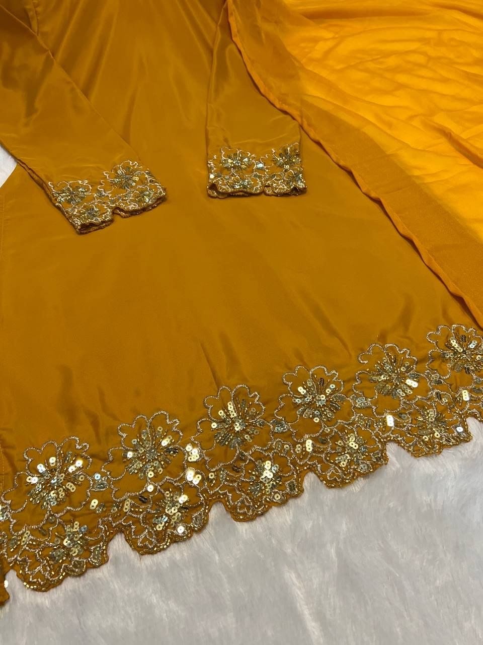 Premium Natural Crepe Silk Farshi Salwar Set with Beads Handwork & Zari