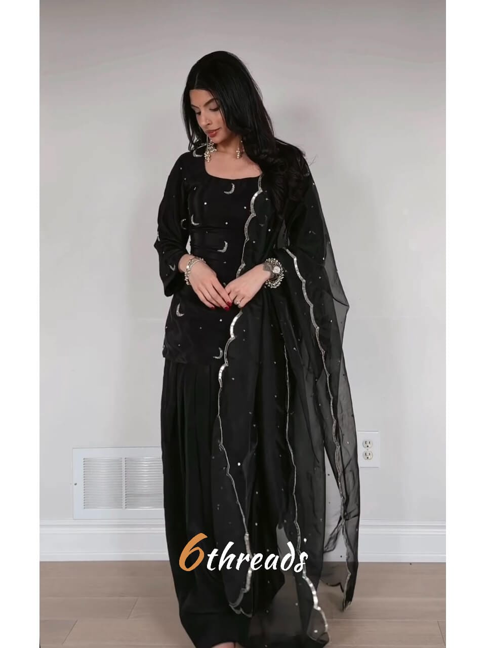 Premium Natural Crepe Silk Top & Farshi Salwar Set with Zari Embroidery & Organza Dupatta