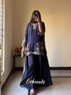 Premium Natural Crepe Silk Top & Kali-Cut Sharara Set with Rainbow Sequence & Handwork