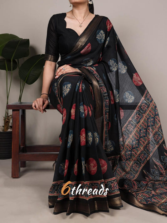 Premium P.V. Chanderi Printed Saree with Elegant Drape