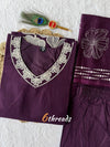 Premium Pure Cotton A-Line Embroidered Kurti Set with Hand Block Printed Mul Dupatta | Royal Purple
