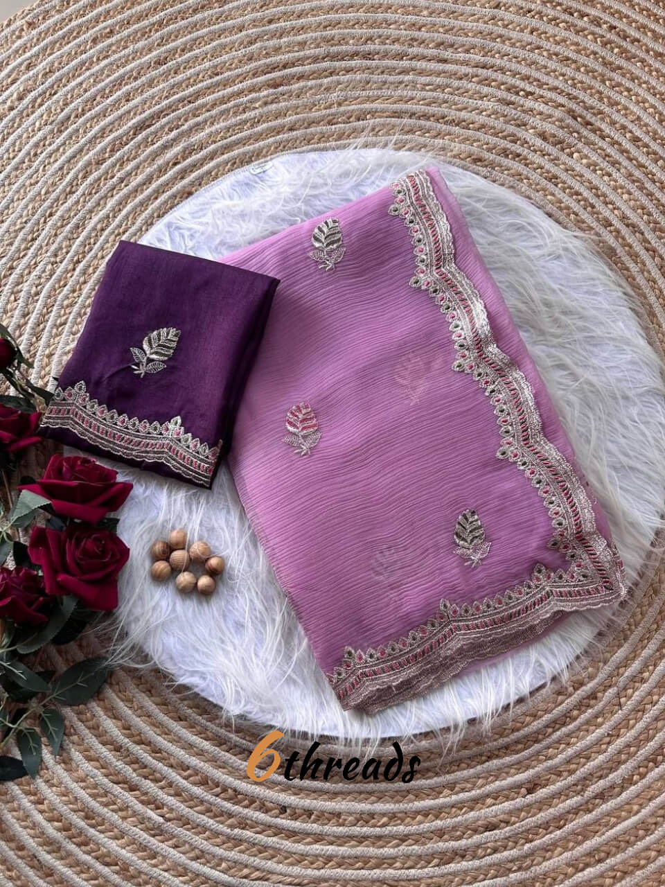 Premium Cream Shimmer Saree with Embroidery & Unstitched Red Woven Blouse