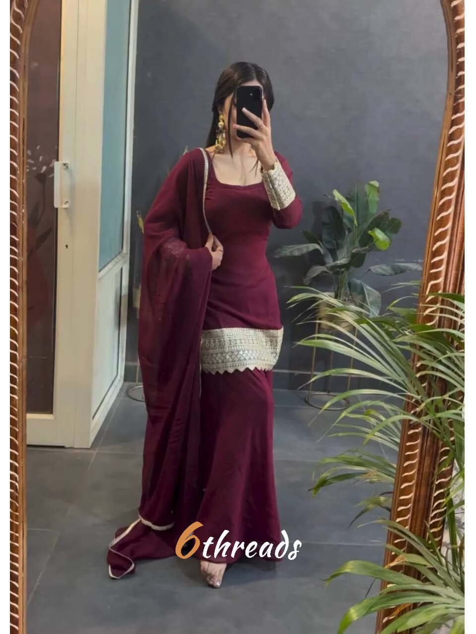 Premium Star Georgette Top & Flared Sharara Set with Sequence & Coding Work