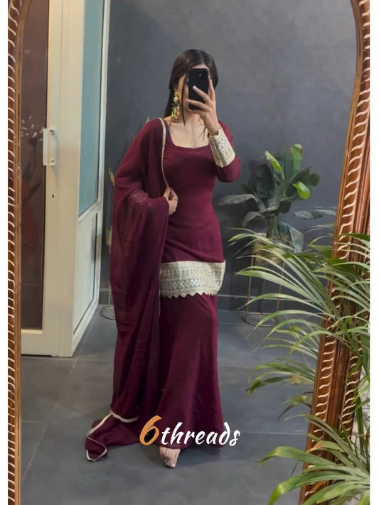 Premium Star Georgette Top & Flared Sharara Set with Sequence & Coding Work