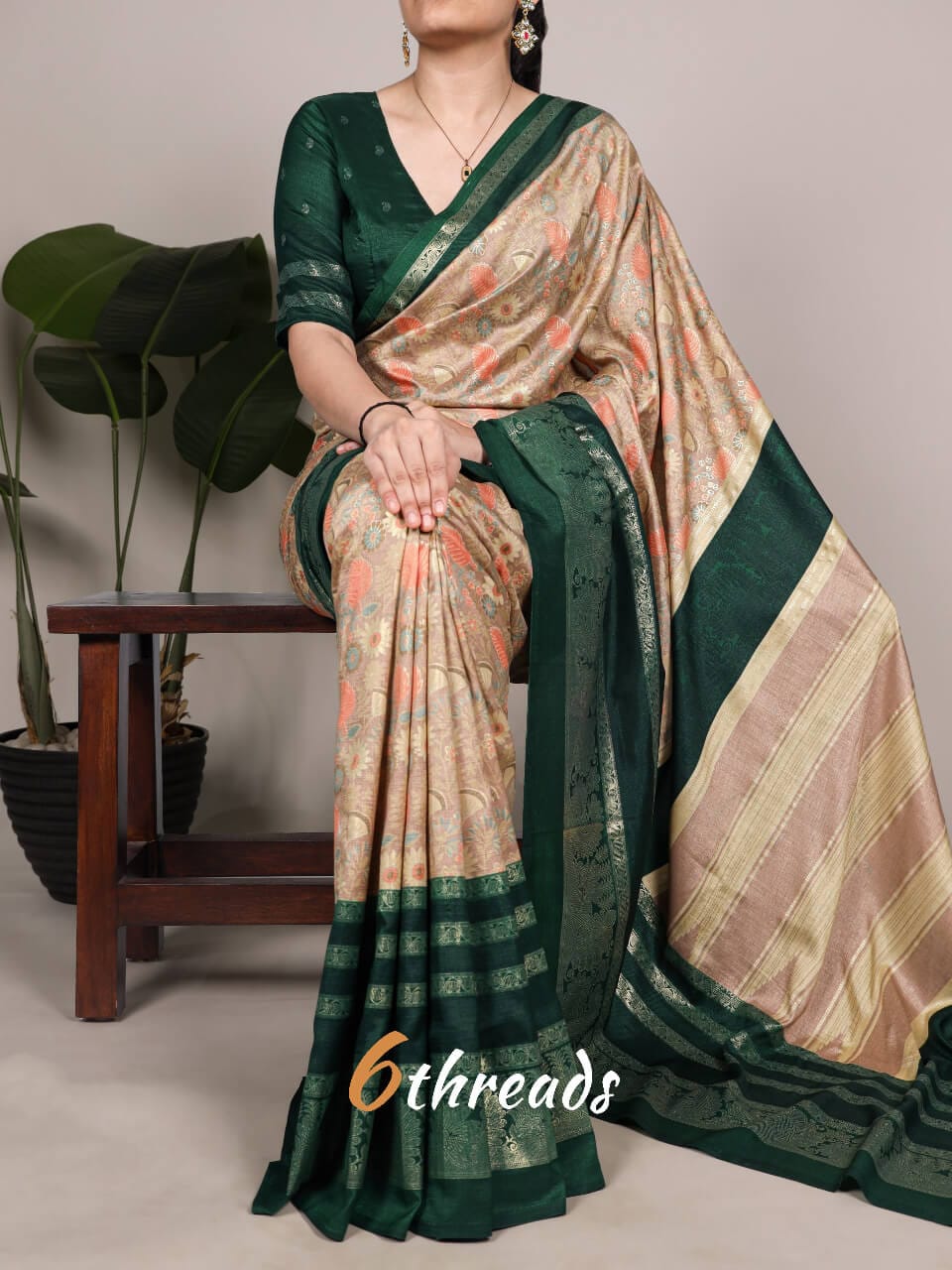 Premium Tasar Silk Saree with Floral Print & Foil Work