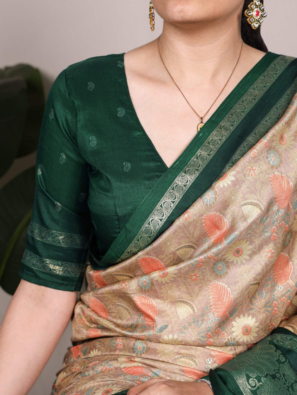 Premium Tasar Silk Saree with Floral Print & Foil Work